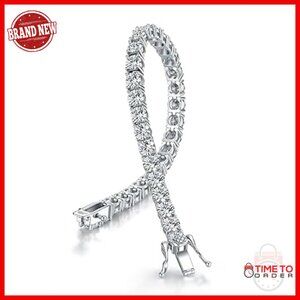 Sterling Silver Moissanite Tennis Bracelet, Unisex, 7.88 Inches, Double Safety